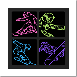 Neon Snowboarding Squares - Vibrate Colors Posters and Art